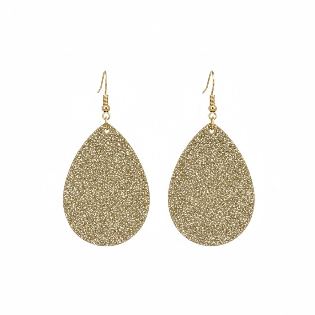 Golden Glow Fine Glitter Teardrop Earrings