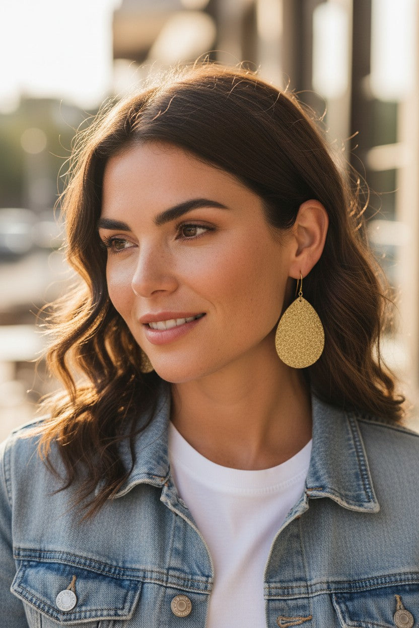 Gold Glitter Leather Earrings - E19-3530