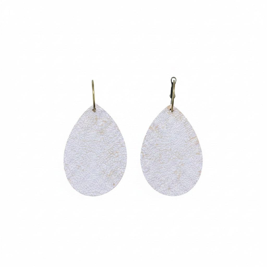 Distressed White Teardrop Hoop Earrings