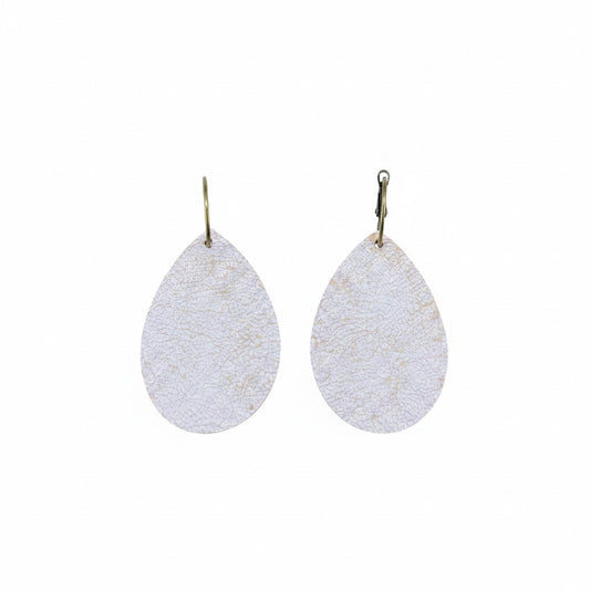 Distressed White Teardrop Hoop Earrings
