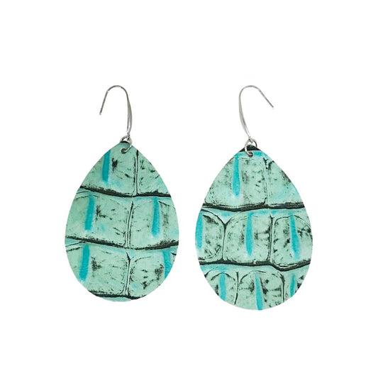Antique Turquoise Alligator Teardrop Earrings