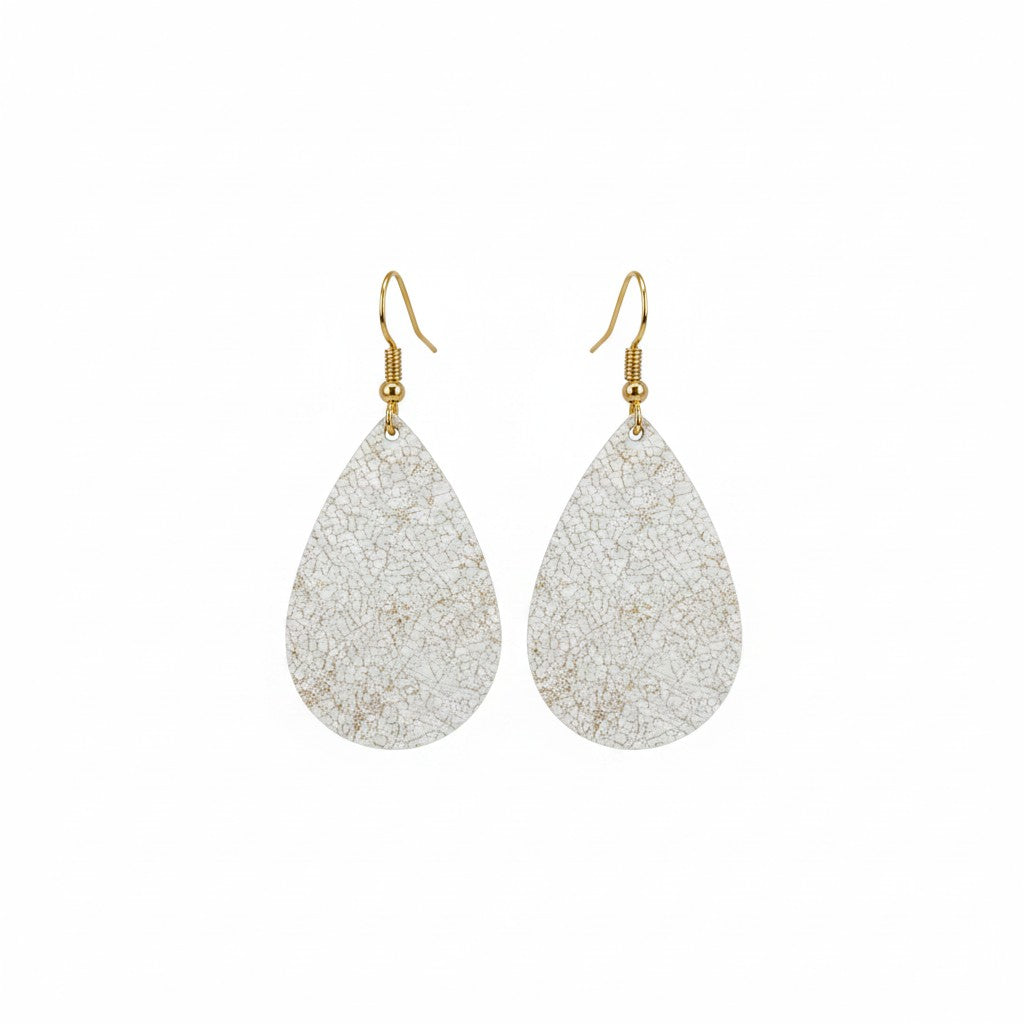 Distressed White Teardrop Earrings