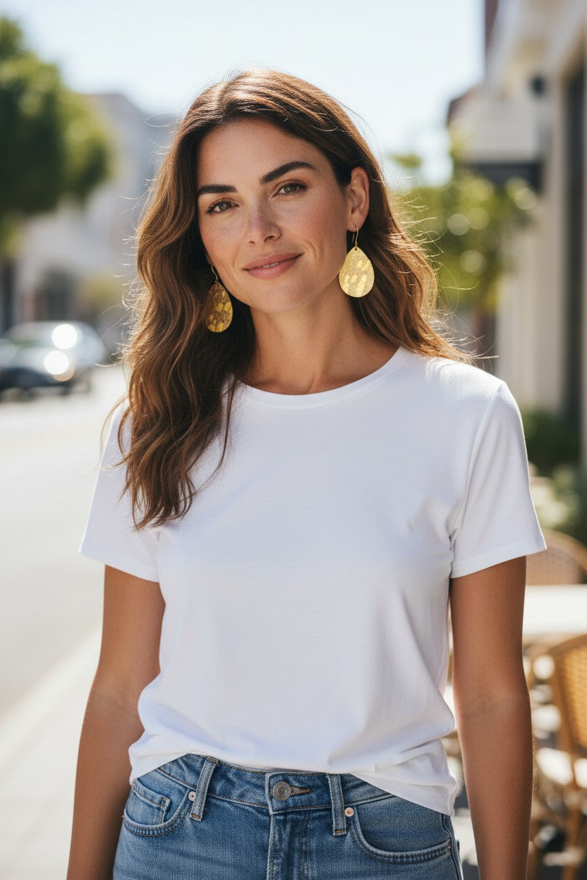 Hair On Metallic Gold Leather Earrings - E19-3537