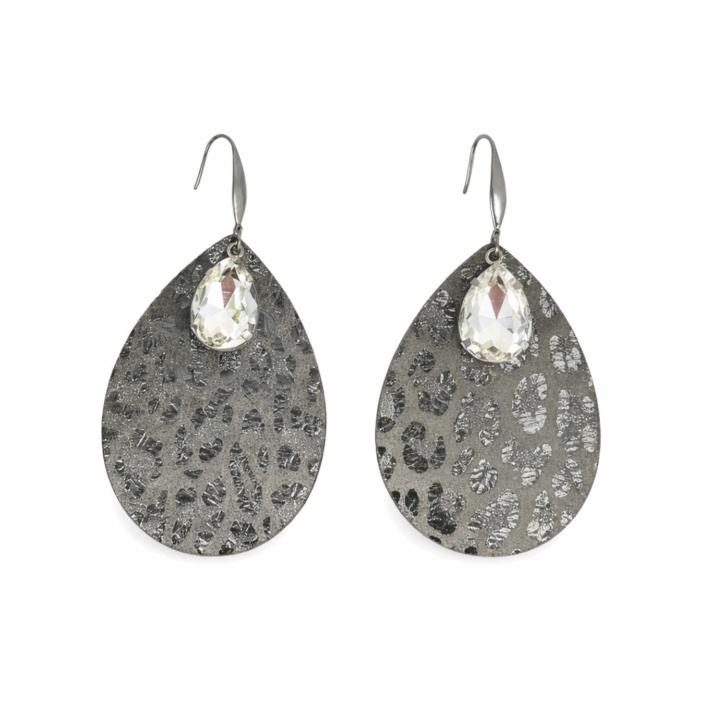 Silver Leopard Sparkle Drop Earrings