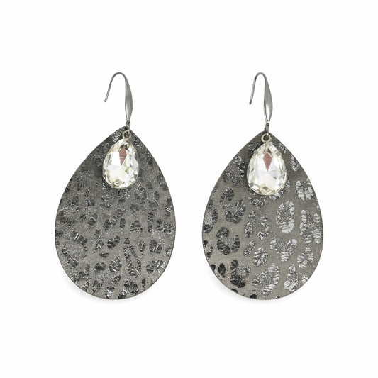 Silver Leopard Sparkle Drop Earrings