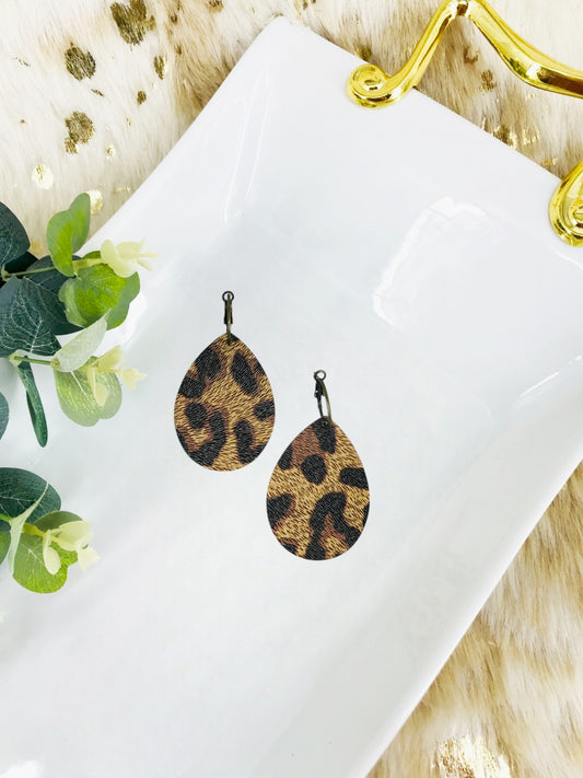 Large Cheetah Leather Hoop Earrings - E19-3539