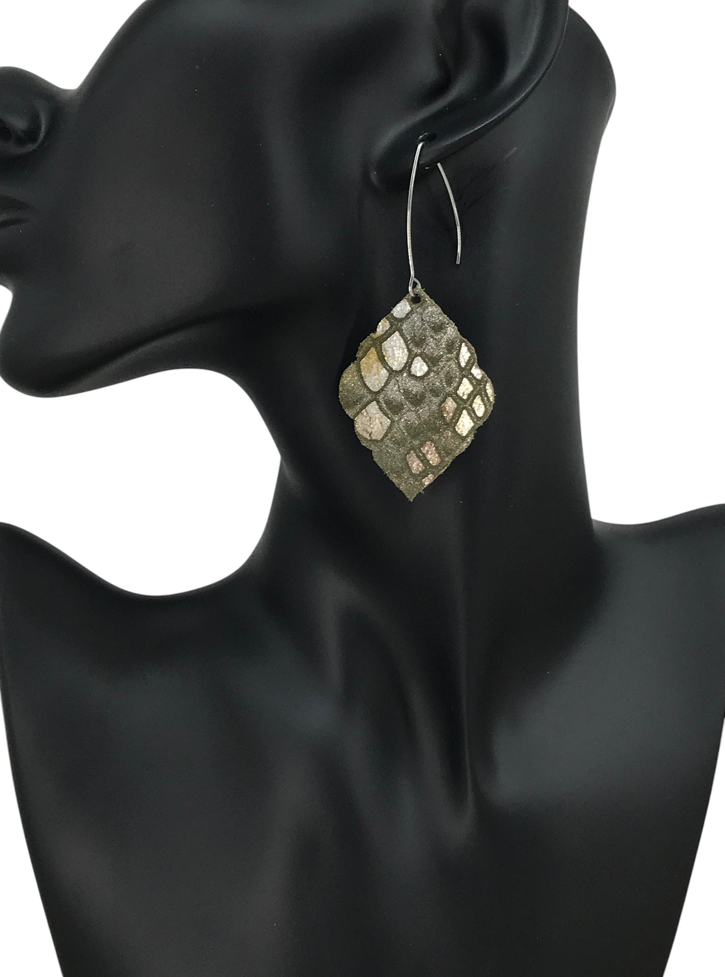 Khaki Green Snake Leather Earrings