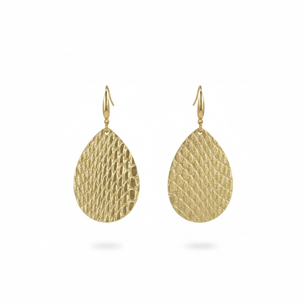 Metallic Gold Snake Leather Earrings