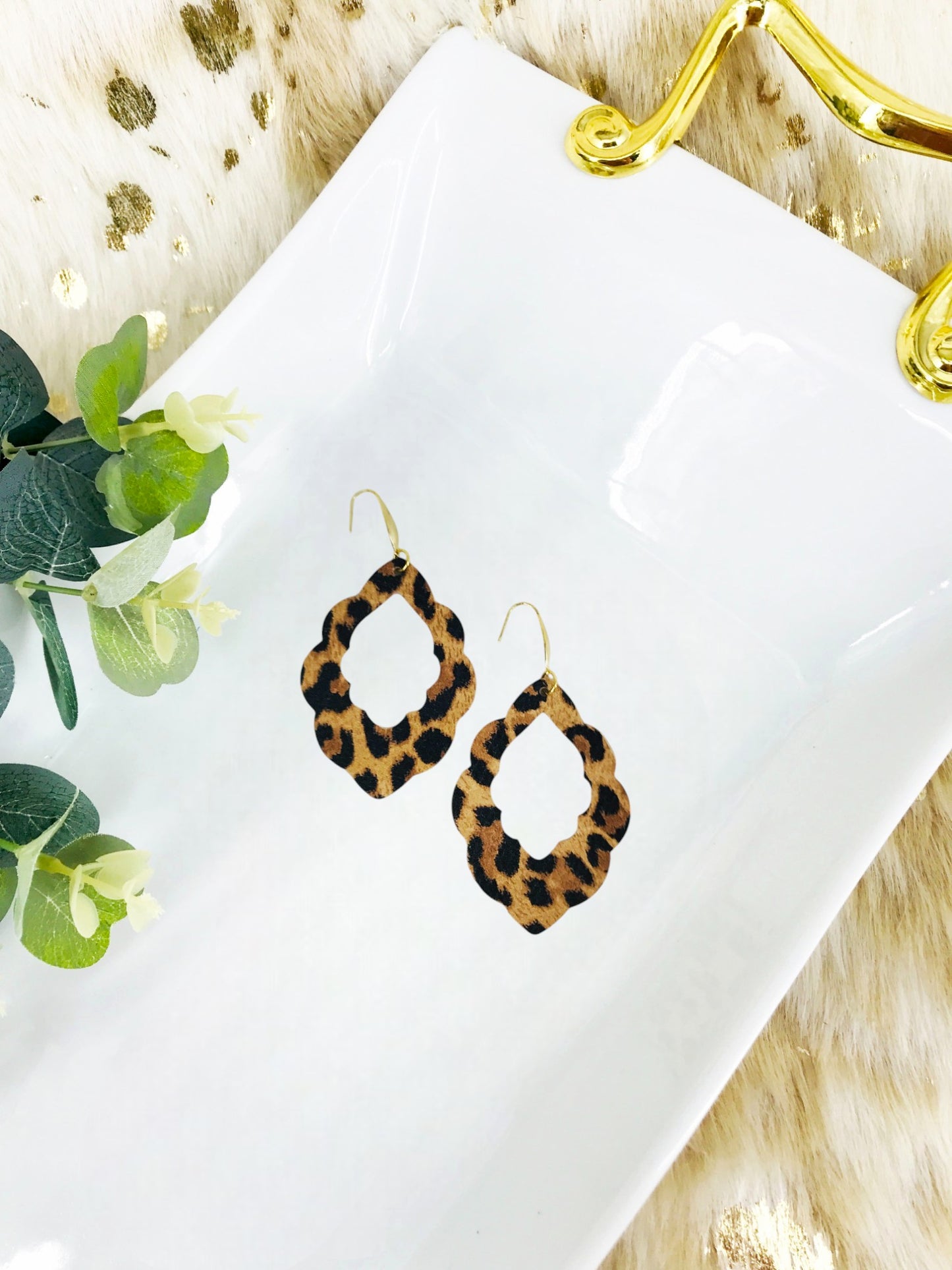 Mini Tan Cheetah Leather Earrings - E19-3549