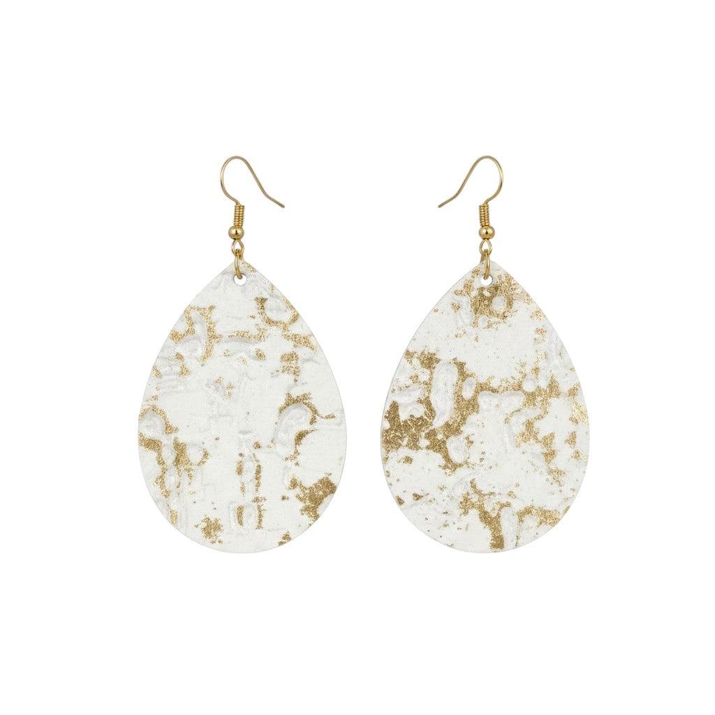 Metallic Gold & White Wildwood Teardrop Earrings