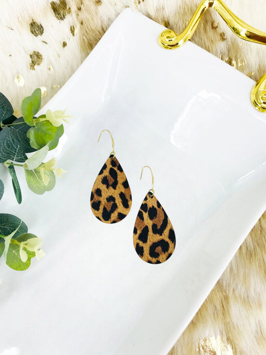 Mini Tan Cheetah Leather Earrings - E19-3552