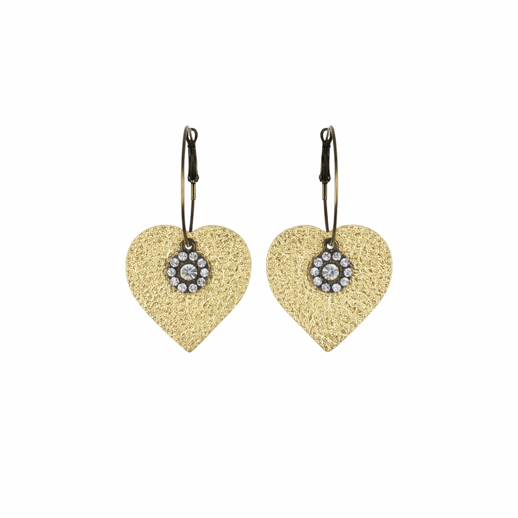 Pebbled Gold Leather Heart Hoop Earrings