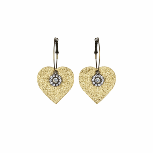 Pebbled Gold Leather Heart Hoop Earrings