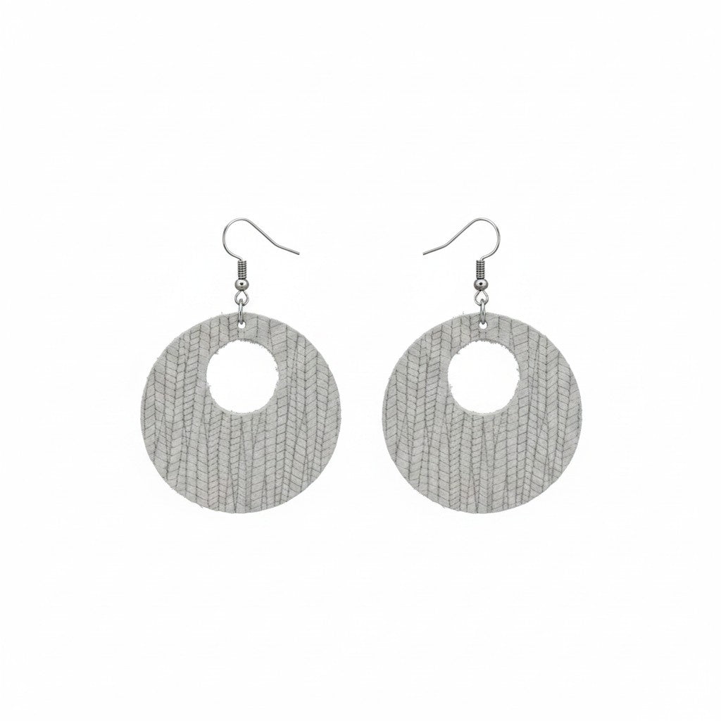 Gray Genuine Leather Earrings - E19-364