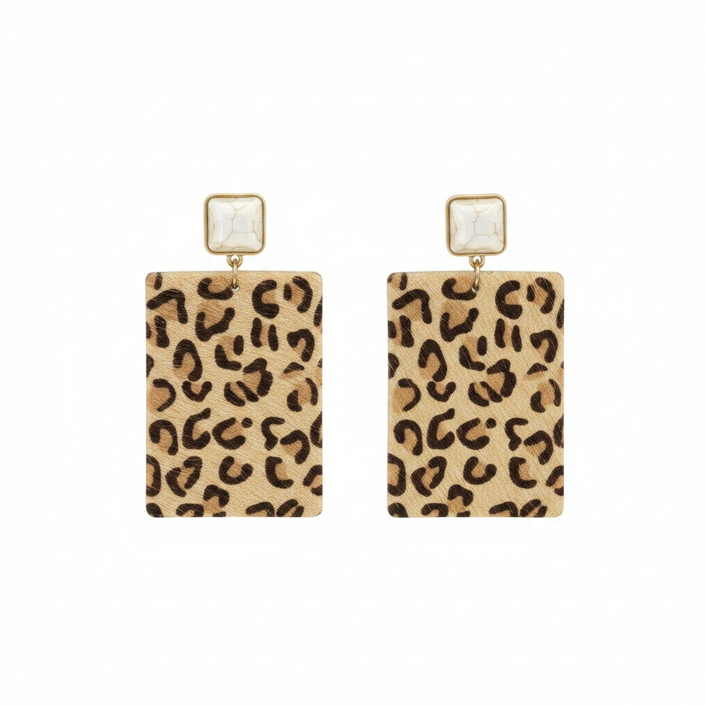 Golden Prowl Stone Post Rectangle Earrings