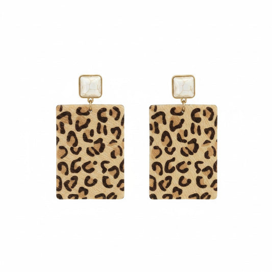 Golden Prowl Stone Post Rectangle Earrings