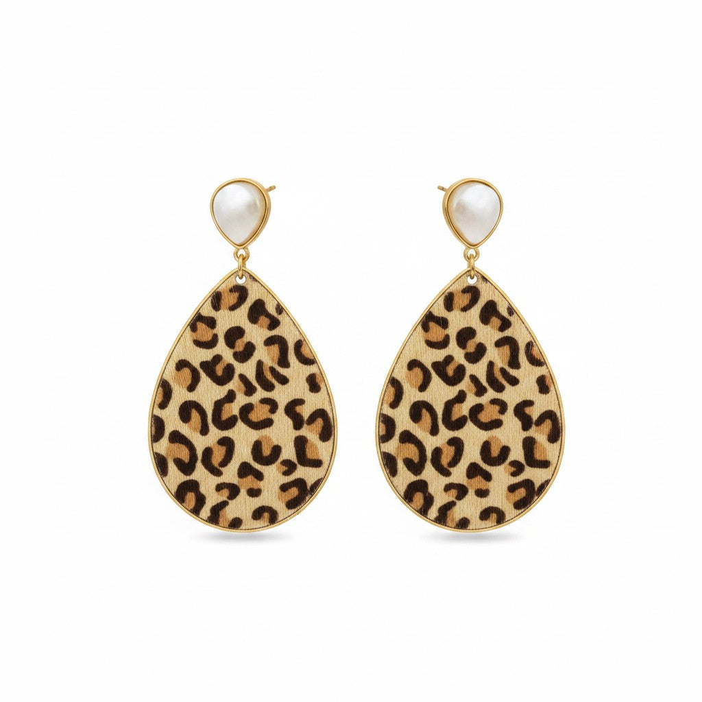 Golden Prowl Stone Post Teardrop Earrings