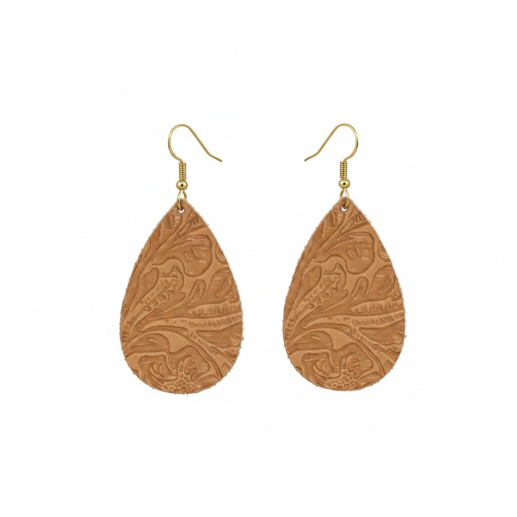 Light Brown Embossed Teardrop Earrings