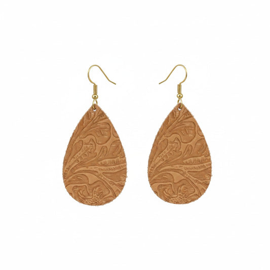 Light Brown Embossed Teardrop Earrings