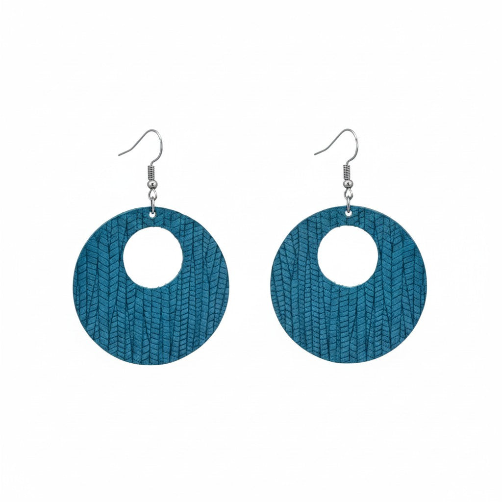 Teal Genuine Leather Earrings - E19-365