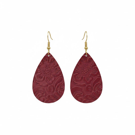 Red Embossed Teardrop Earrings