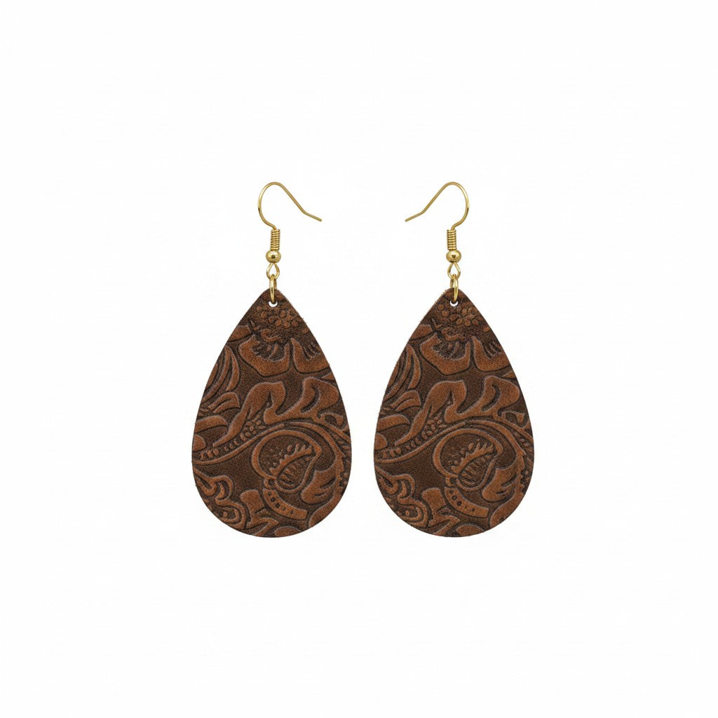 Brown Embossed Teardrop Earrings