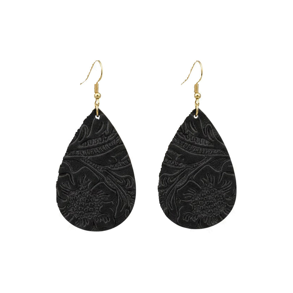 Dark Brown Embossed Teardrop Earrings