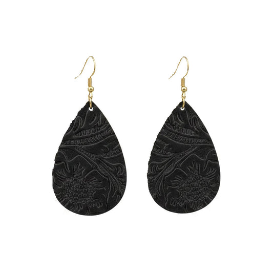 Dark Brown Embossed Teardrop Earrings