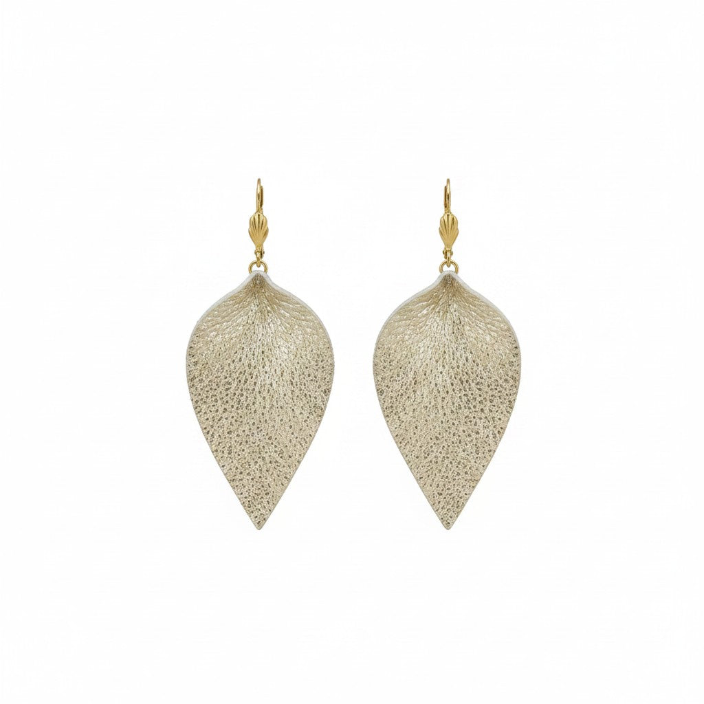 Platinum Pinched Leaf Earrings