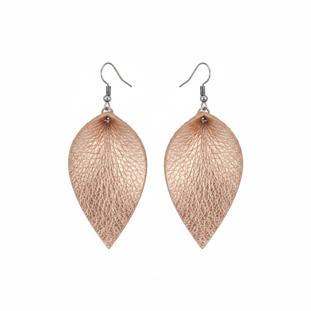 Metallic Rose Gold Pinched Leaf Earrings