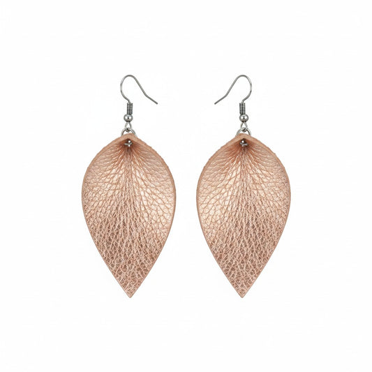 Metallic Rose Gold Pinched Leaf Earrings
