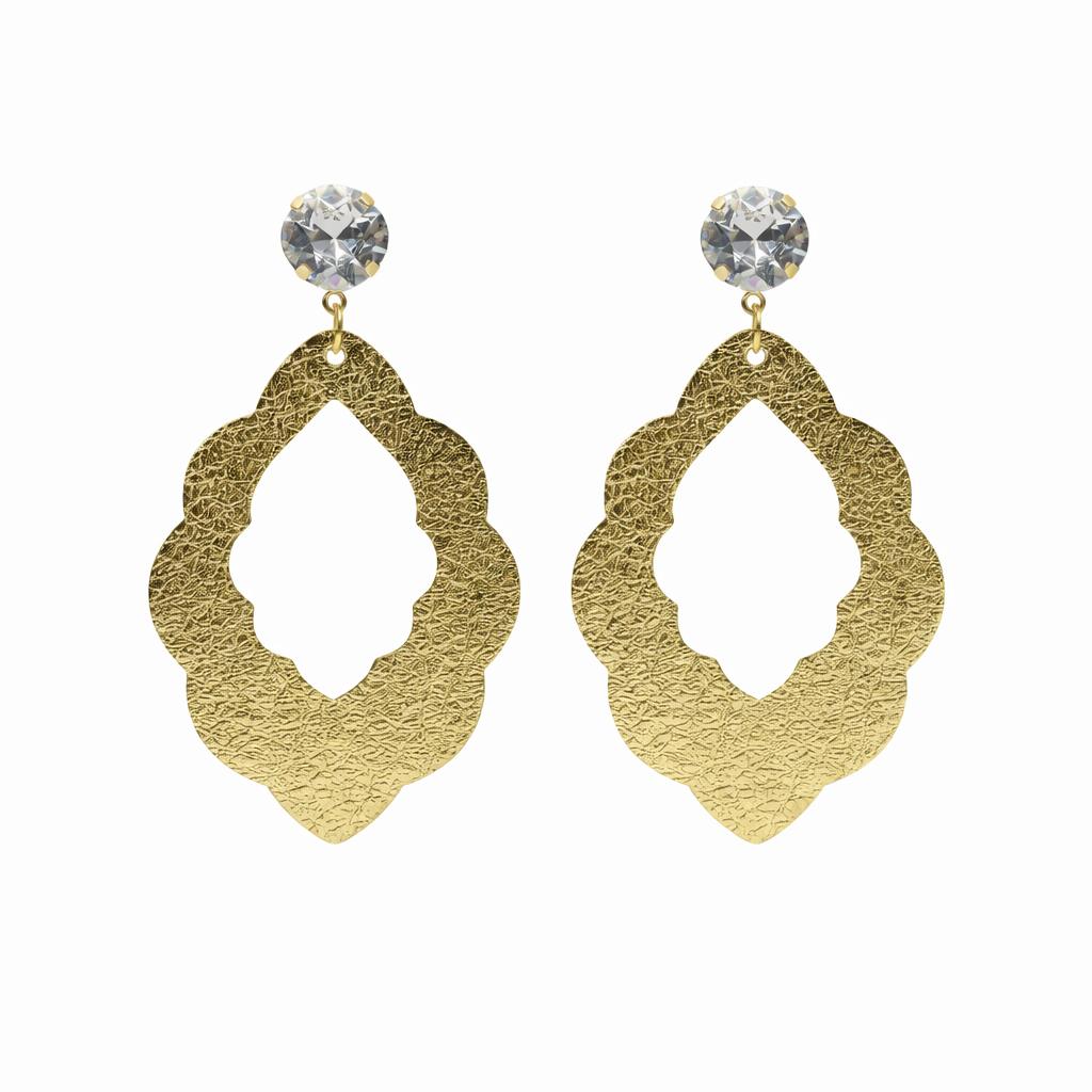 Crystal Clear & Metallic Gold Leather Drop Earrings