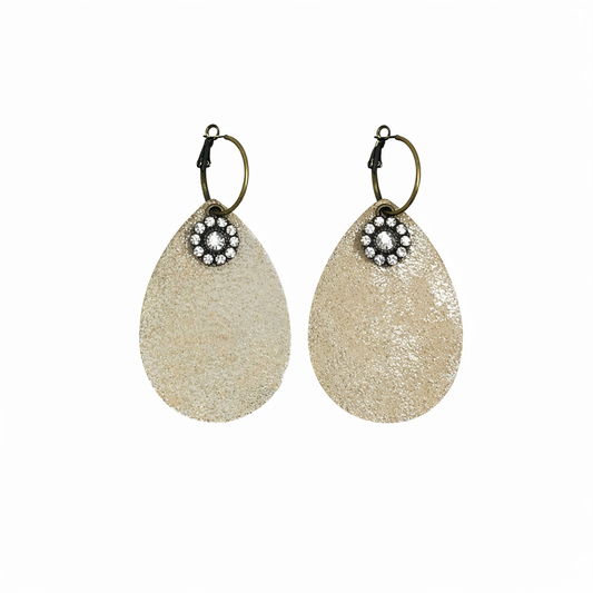 Platinum Crackle Leather Hoop Earrings