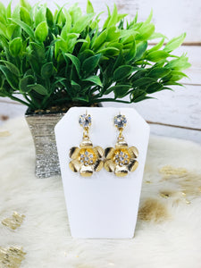 Crystal and Flower Pendant Earrings - E19-3692