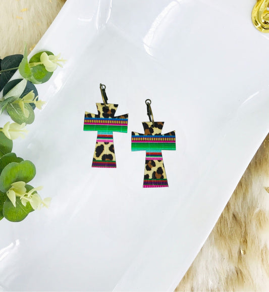 Reversable Cork and Wild Serape Leopard Leather Hoop Earrings - E19-3718