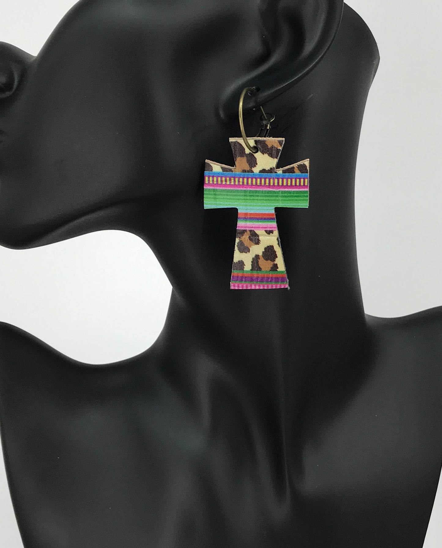 Reversable Cork and Wild Serape Leopard Leather Hoop Earrings - E19-3718