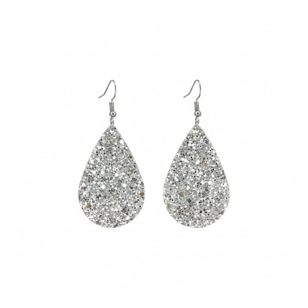 Starlight Silver Glitter Teardrop Earrings