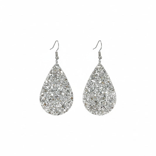 Starlight Silver Glitter Teardrop Earrings