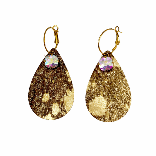 Spotted Gold Hide Teardrop Hoop Earrings