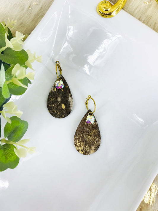 Genuine Leather & Rhinestone Hoop Earrings - E19-3734