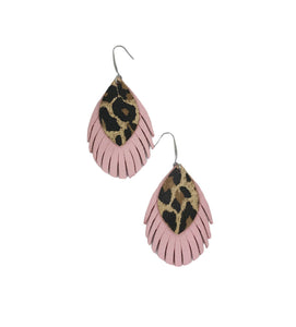 Pink and Cheetah Genuine Leather Earrings - E19-375