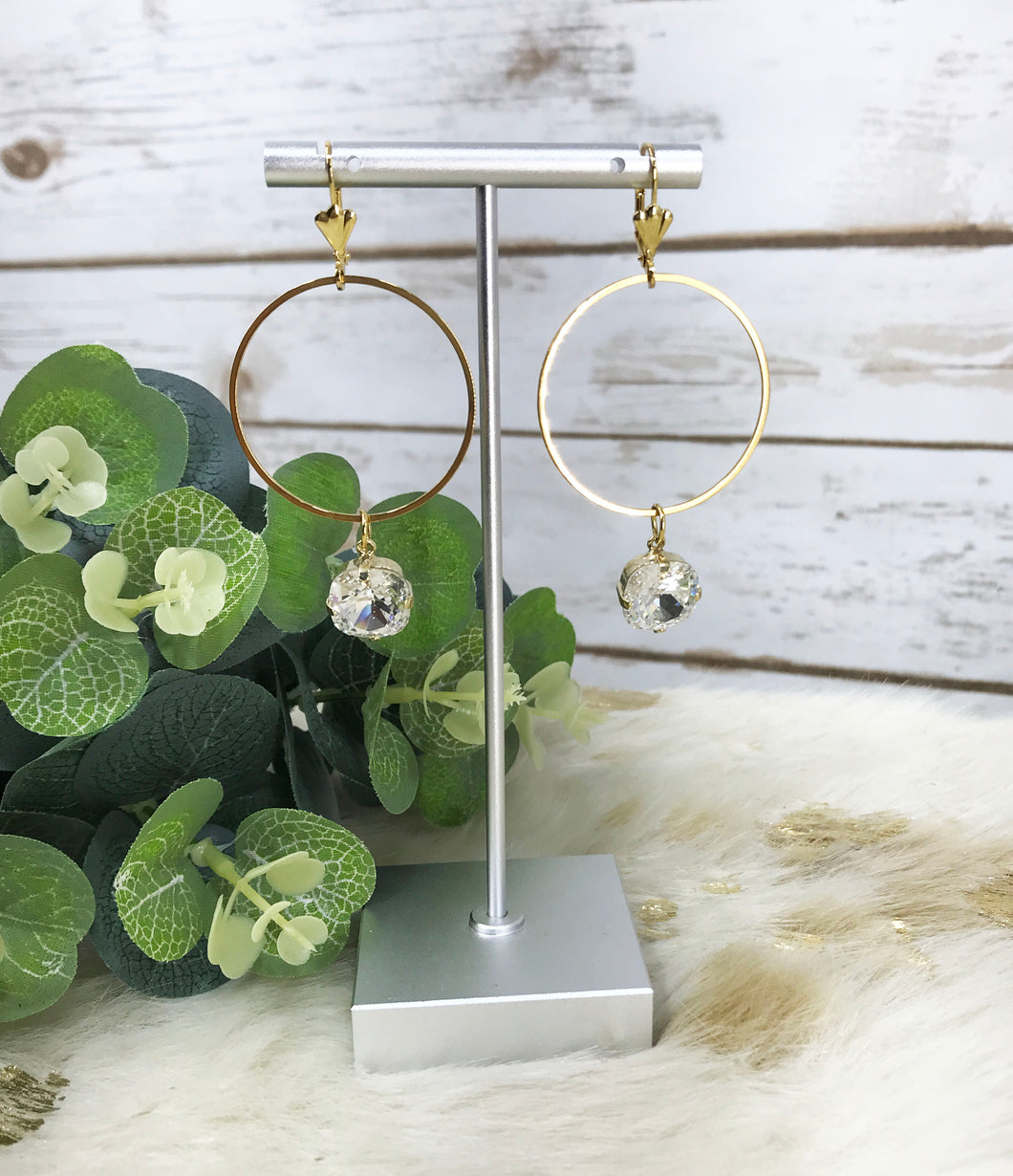 Gold Hoop and Crystal Stone Earrings - E19-3763