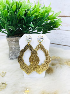 Crystal and Gold Leather Earrings - E19-3764