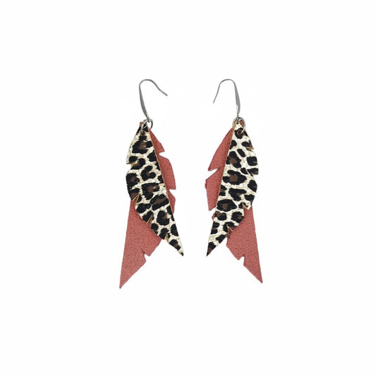 Salmon Cheetah Feather Drop Earrings