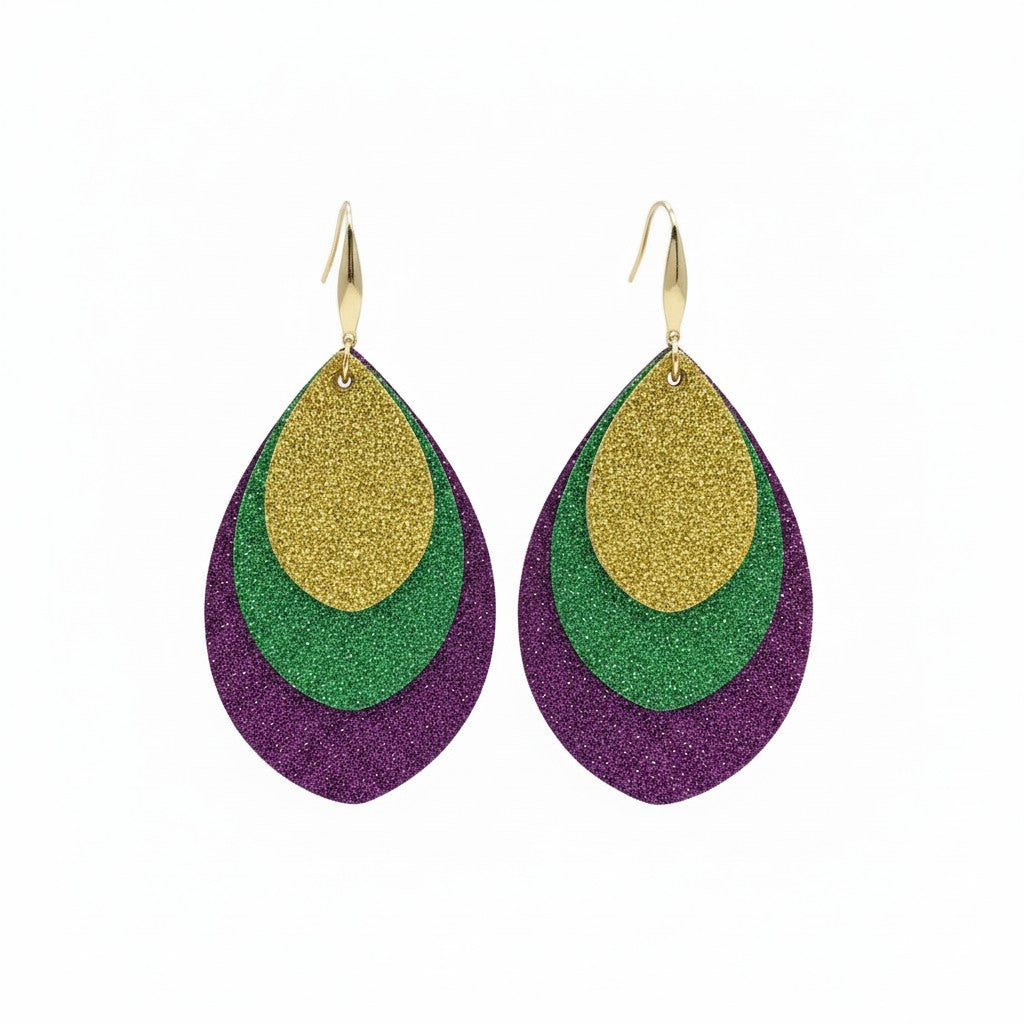Mardi Gras Layered Fine Glitter Earrings