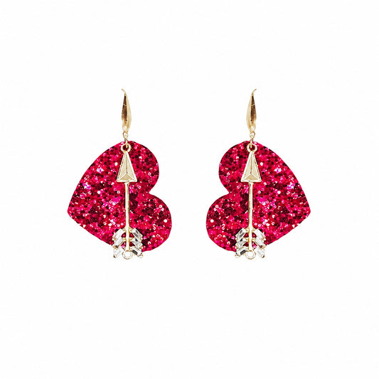 Cupid’s Spark Deep Pink Heart Earrings