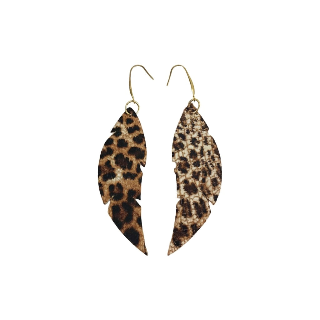 Banana Leopard Feather Drop Earrings