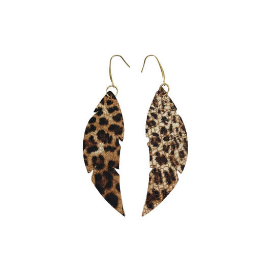Banana Leopard Feather Drop Earrings