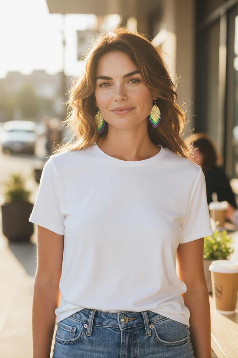 Mardi Gras Themed Genuine Leather Earrings - E19-3815