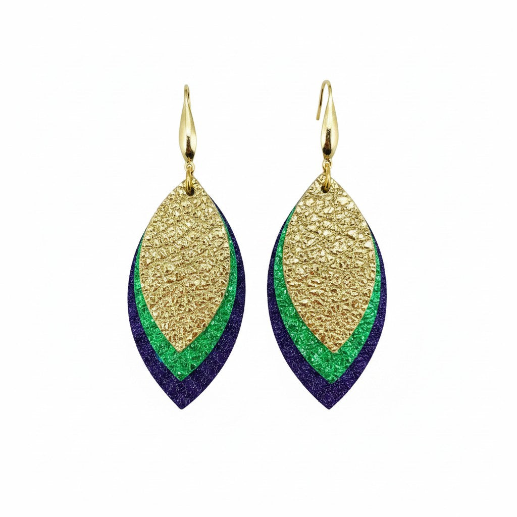 Mardi Gras Pebbled Layered Leather Earrings